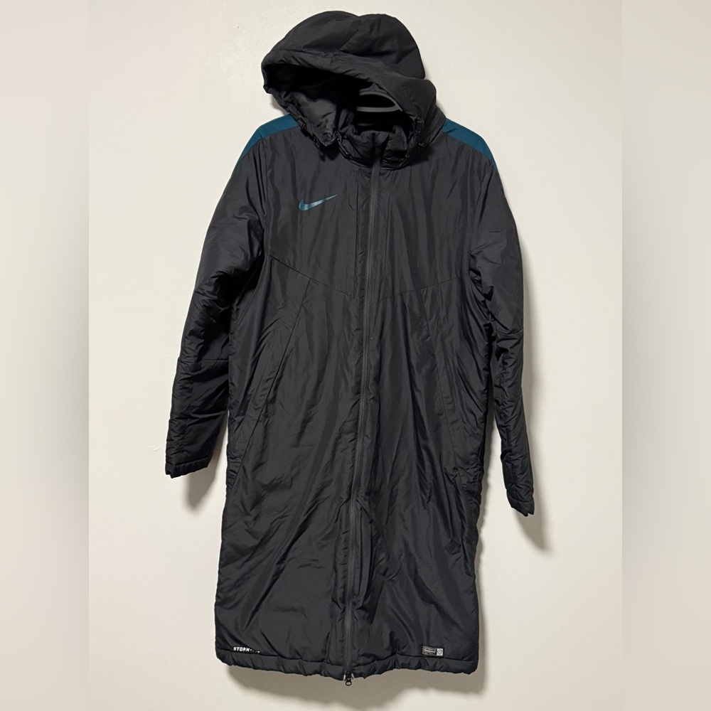 Nike Black and Teal Hooded Puffer Coat